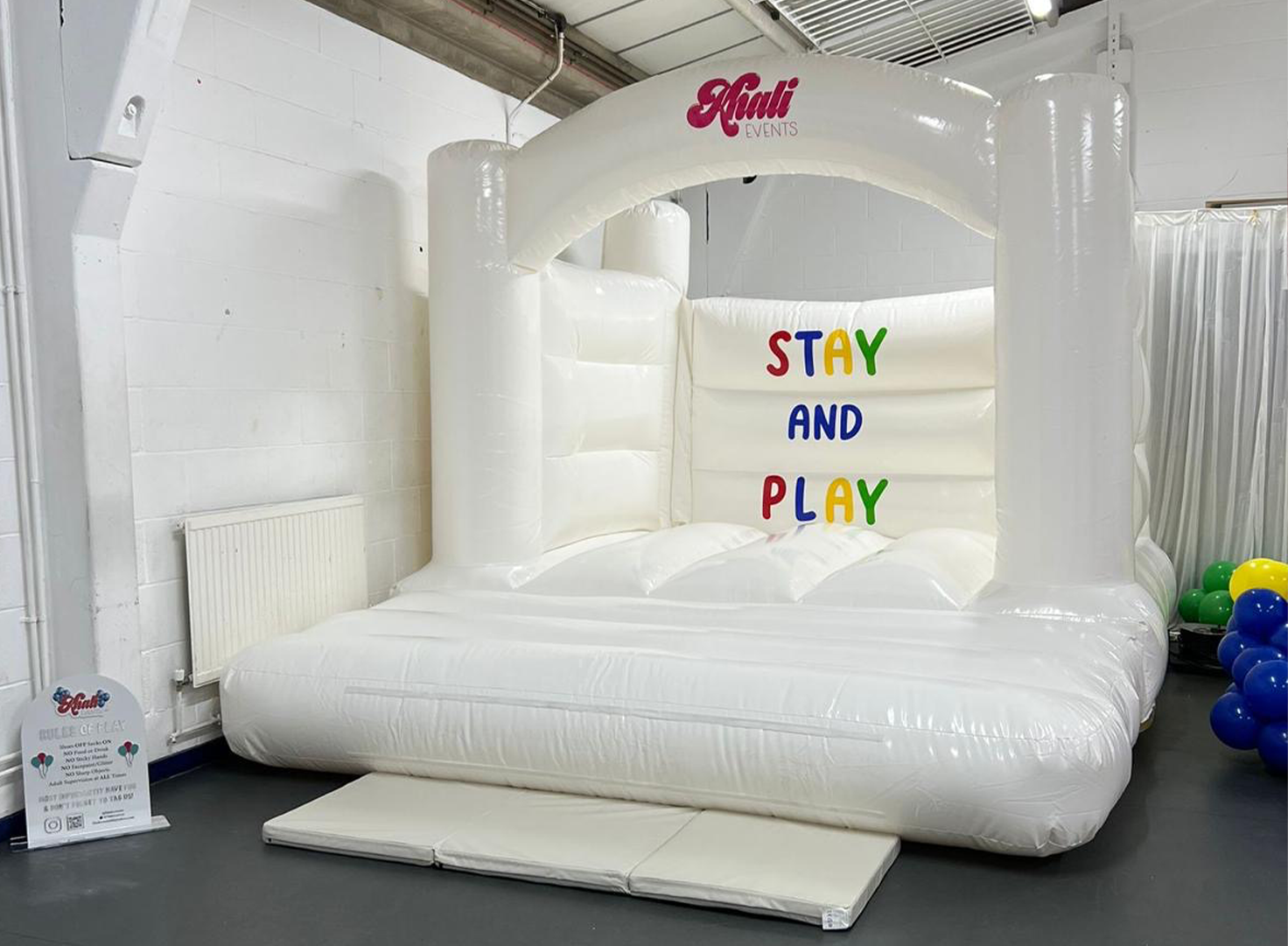 Baby shower balloon decor with blue and white theme in South London